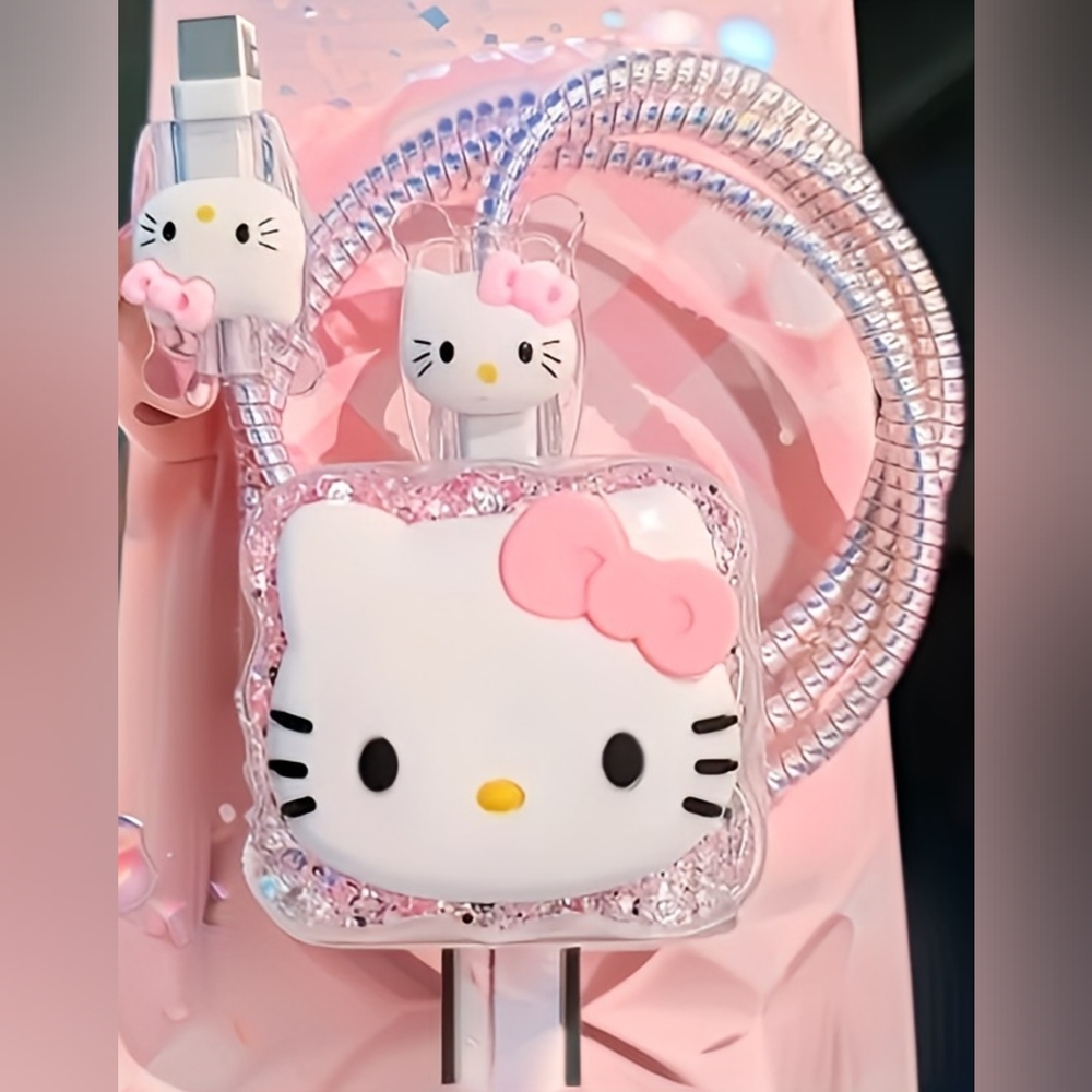 Hello Kitty Pink Glitter Phone Charger Cover For Your Cable & Plug